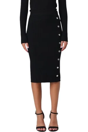 Pinko Femme, Jupes, Noir, Taille: 36 FR Jupe Midi Côtelée avec Boutons