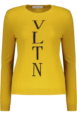 VALENTINO GARAVANI Femme, Pulls, Jaune, Taille: 36 FR Pull en laine côtelée avec logo sur le devant