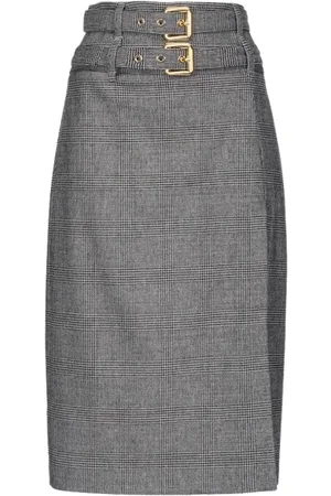 Pinko Femme, Jupes, Gris, Taille: 40 FR Jupe midi en mélange de laine à carreaux Prince de Galles