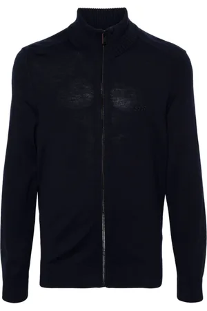 HUGO BOSS Homme, Sweatshirts et sweats à capuche, Bleu, Taille: 3XL Pull en maille mélangée à col montant