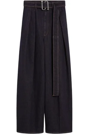 Sportmax Femme, Pantalons, Bleu, Taille: 36 FR Pantalon taille haute jambe large en denim
