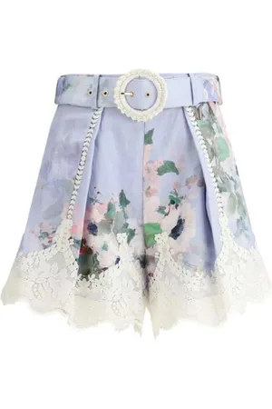 ZIMMERMANN Femme, Shorts, Multicolore, Taille: 38 FR Short en Lin à Garnitures de Dentelle