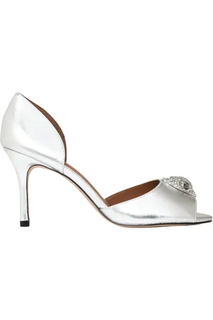 Kurt Geiger Femme, Chaussures, Blanc, Taille: 38 EU Sandale Stiletto Argentée Ornée de Bijoux en Cuir