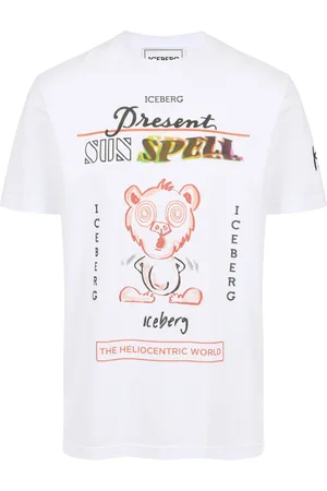 Iceberg Homme, Tops, Blanc, Taille: S T-shirt Regular Fit en coton avec Maxi Imprimé Ours Multicolore
