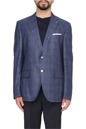 HUGO BOSS Homme, Vestes, Bleu, Taille: XL Veste à Carreaux en Laine et Lin Mélangés