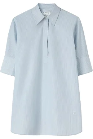 Jil Sander Femme, Blouses et Chemises, Blanc, Taille: 38 FR Chemise en coton à rayures bleues