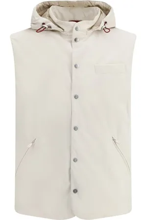 Brunello Cucinelli Homme, Vestes, Blanc, Taille: 2XL Gilet en Microfibre Déperlant avec Rembourrage Thermore®