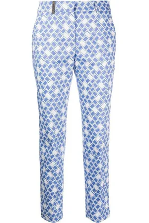 PESERICO SIGN Femme, Pantalons, Bleu, Taille: 42 FR Chinos Slim à Imprimé Géométrique