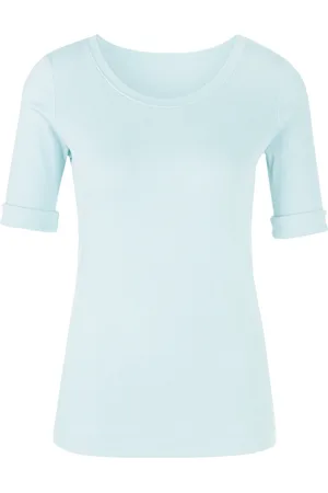 Marc Cain Femme, Tops, Bleu, Taille: 44 FR T-shirt à manches longues en coton côtelé stretch