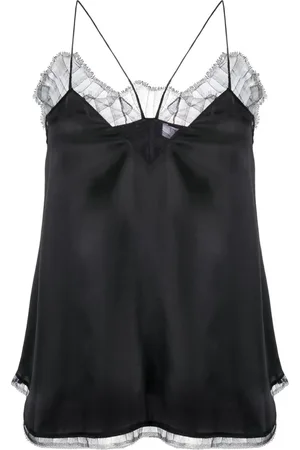 IRO Femme, Tops, Noir, Taille: 38 FR Camisole Noire en Soie avec Garniture en Dentelle