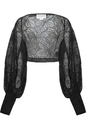 GENNY Femme, Blouses et Chemises, Noir, Taille: 36 FR Veste Noire en Organza Floral