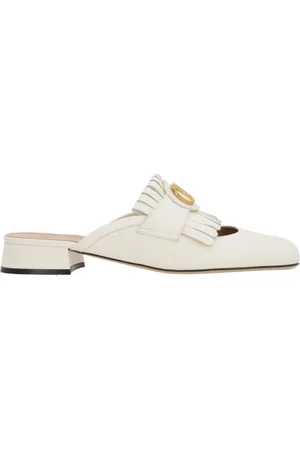 VALENTINO GARAVANI Femme, Chaussures, Blanc, Taille: 35 1/2 EU Mules Plates avec Détail VLogo