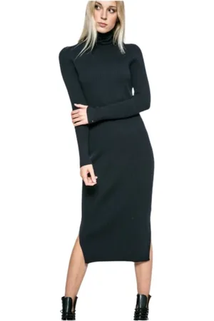 Tommy Hilfiger Femme, Robes, Noir, Taille: 40 FR Robe Pull Col Roulé en Maille Côtelée