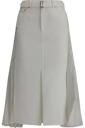 SACAI Femme, Jupes, Blanc, Taille: 38 FR Jupe Midi en Denim Plissé