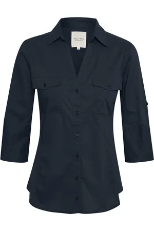 Part Two Femme, Blouses et Chemises, Bleu, Taille: 40 FR Chemise bleu marine foncé avec fermeture boutonnée et poches poitrine