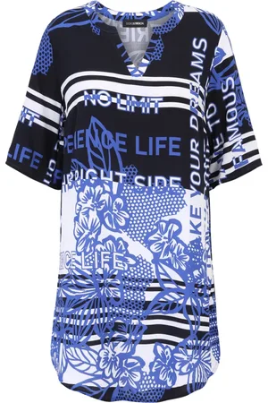 DORIS S Femme, Blouses et Chemises, Bleu, Taille: 48 FR Chemisier à Imprimé Graphique