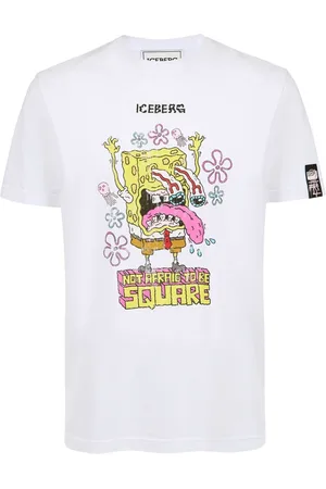 Iceberg Homme, Tops, Blanc, Taille: L T-Shirt Coupe Standard avec Imprimé Bob l`Éponge