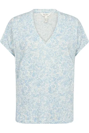 Part Two Femme, Tops, Bleu, Taille: 42 FR T-shirt à col en V et imprimé de roses