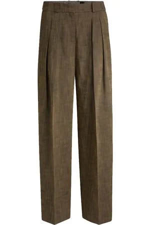 HUGO BOSS Femme, Pantalons, Vert, Taille: 42 FR Pantalon à Jambes Larges en Tissu Sharkskin Mélangé