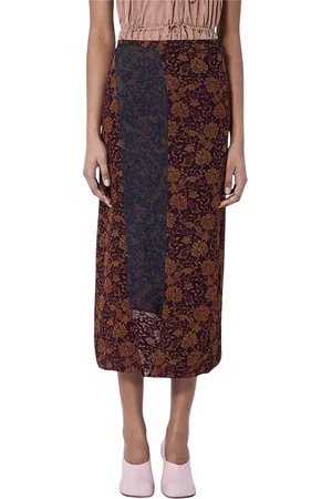 DRIES VAN NOTEN Femme, Jupes, Brun, Taille: 40 FR Jupe portefeuille en soie florale