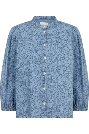 Part Two Femme, Blouses et Chemises, Bleu, Taille: 38 FR Blouse Rose en Denim à Manches ¾