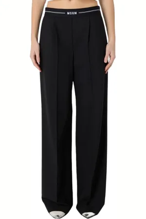 Msgm Femme, Pantalons, Noir, Taille: 38 FR Pantalon Palazzo Noir avec Bande Logo