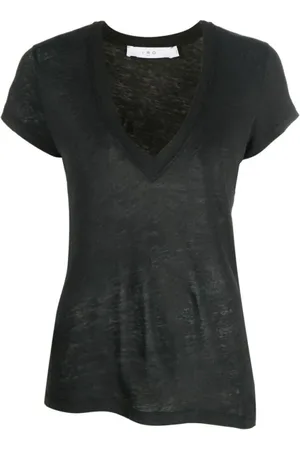 IRO Femme, Tops, Noir, Taille: 40 FR T-shirt Noir en Lin à Col V