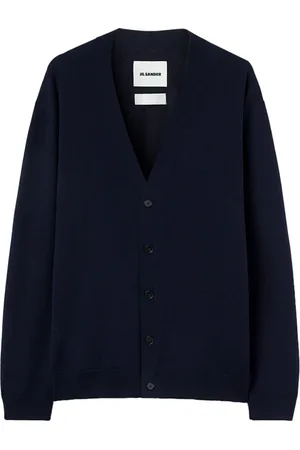 Jil Sander Homme, Pulls, Bleu, Taille: M Pull en Laine Bleu à Col en V