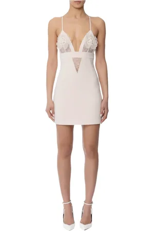 Elisabetta Franchi Femme, Robes, Blanc, Taille: 38 FR Mini Robe Ivoire avec Inserts en Dentelle