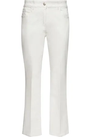 Elena Miro Femme, Jeans, Blanc, Taille: 40 FR Pantalon Cropped en Drill Stretch