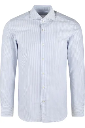 Brian Dales Homme, Chemises, Bleu, Taille: L Chemise à rayures en coton avec col français