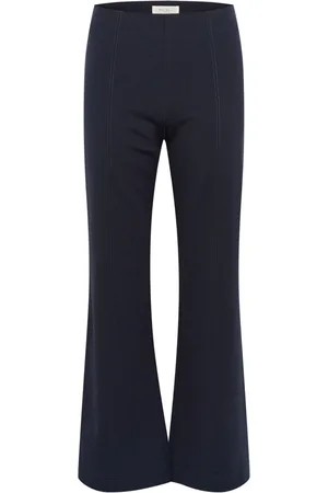 Part Two Femme, Pantalons, Bleu, Taille: 40 FR Pantalon Évasé Bleu Marine Foncé à Taille Élastique