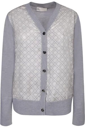 Tory Burch Femme, Pulls, Gris, Taille: 42 FR Cardigan en soie sur le devant