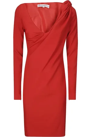 J.W.Anderson Femme, Robes, Rouge, Taille: 38 FR Robe Longue à Col en V et Drapé aux Épaules