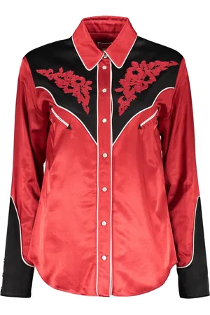 Kenzo Femme, Blouses et Chemises, Rouge, Taille: 34 FR Chemise à Manches Longues et Appliqués Contrastés