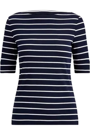 Ralph Lauren Femme, Tops, Bleu, Taille: 42 FR T-shirt à Rayures Bleu Marine Col Bateau