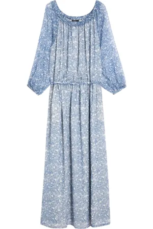 Max Mara Femme, Robes, Bleu, Taille: 40 FR Robe Longue en Soie Imprimée avec Poches
