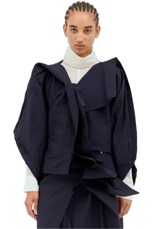 Issey Miyake Femme, Vestes, Bleu, Taille: 40 FR Cardigan Asymétrique à Col en V et Panneaux Drapés