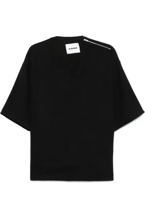 Jil Sander Homme, Tops, Noir, Taille: L T-shirt Noir à Col Rond et Fermeture Éclair
