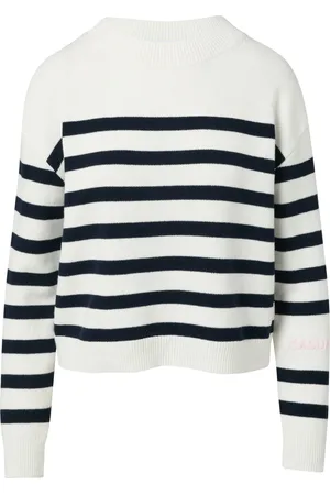Comma, Femme, Pulls, Blanc, Taille: 42 FR Pull en Tricot Rayé avec Bordure Côtelée