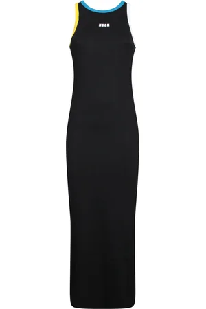 Msgm Femme, Robes, Noir, Taille: 38 FR Robe Midi Noire avec Accents Jaunes et Turquoises