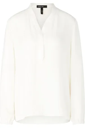Marc Cain Femme, Blouses et Chemises, Blanc, Taille: 46 FR Chemisier Fluide avec Détails à Volants