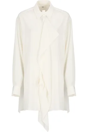 Y-3 Femme, Blouses et Chemises, Blanc, Taille: 38 FR Chemise à Col Blanc avec Détail Drapé