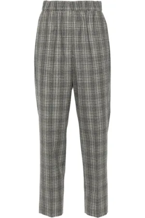 PESERICO SIGN Femme, Pantalons, Gris, Taille: 42 FR Pantalon Slim Fit en Laine à Carreaux Tartan