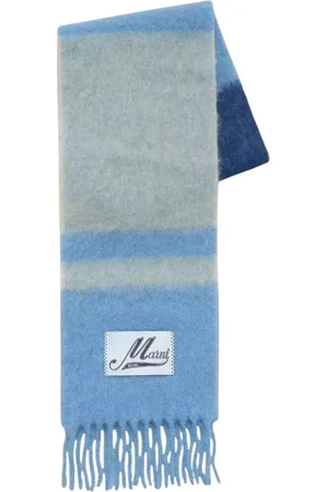 Marni Femme, Accessoires, Bleu, Taille: ONE Size Écharpe à Rayures Bleues à Franges