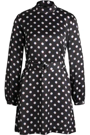 HUGO BOSS Femme, Robes, Multicolore, Taille: 42 FR Robe Satinée à Pois avec Ceinture