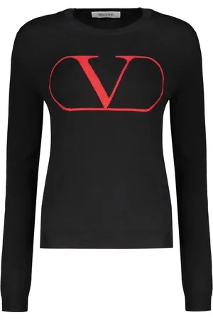 VALENTINO GARAVANI Femme, Pulls, Noir, Taille: 38 FR Pull en Laine Côtelée avec Logo Avant