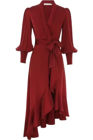 ZIMMERMANN Femme, Robes, Rouge, Taille: 36 FR Robe Midi Croisée en Soie Grenat