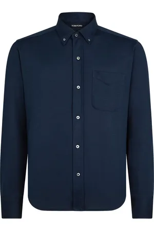 Tom Ford Homme, Chemises, Bleu, Taille: 4XL Chemise Bleu Marine en Soie et Coton