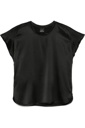 Pinko Femme, Tops, Noir, Taille: 42 FR Pull Ras du Cou à Manches Courtes